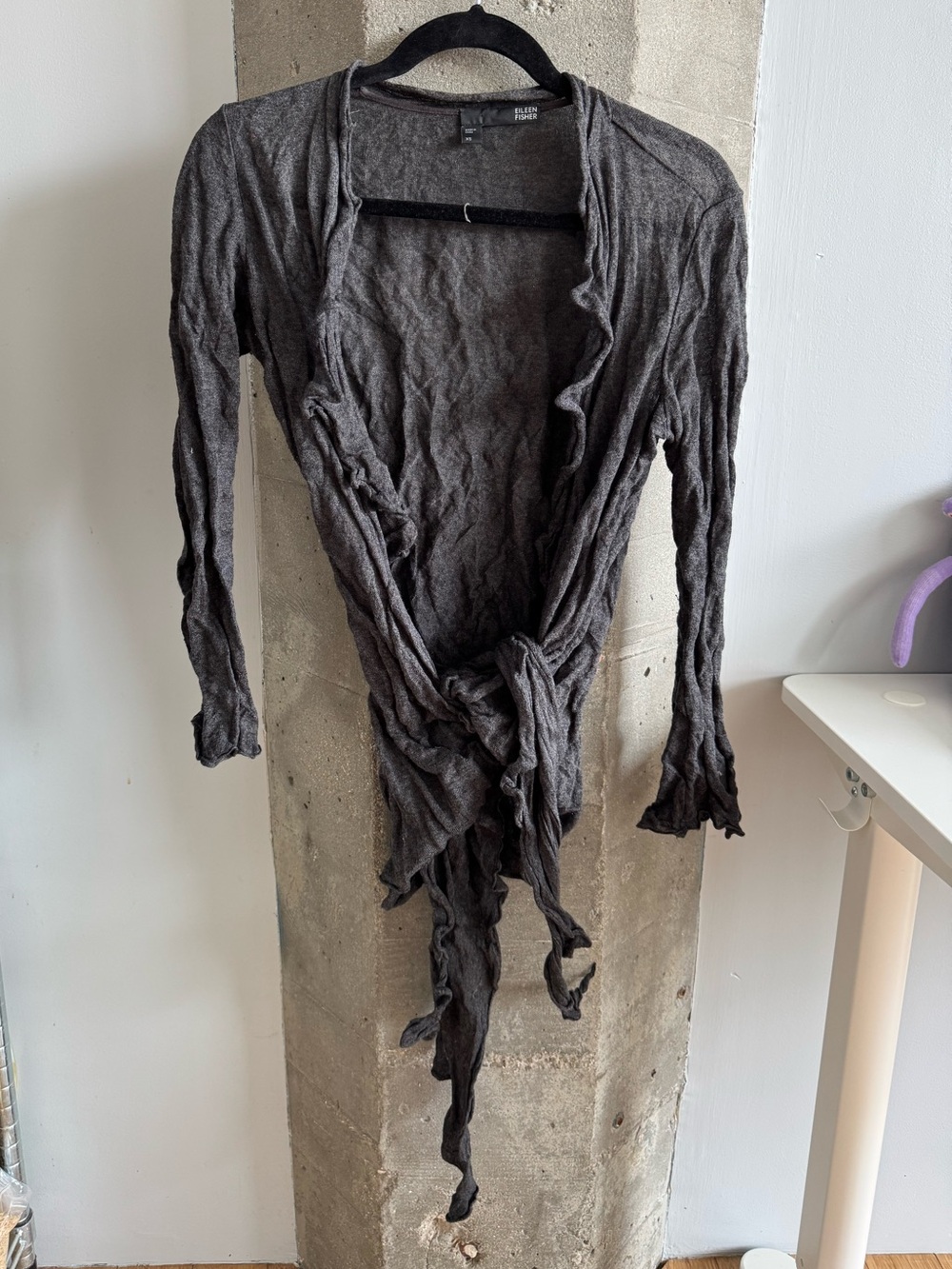 Eileen Fisher gray cotton, silk, metallic, & cashmere blend wrap sweater XS